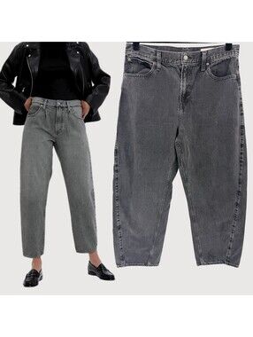 Gap High Rise Barrel Jeans Washed Black Size 32
